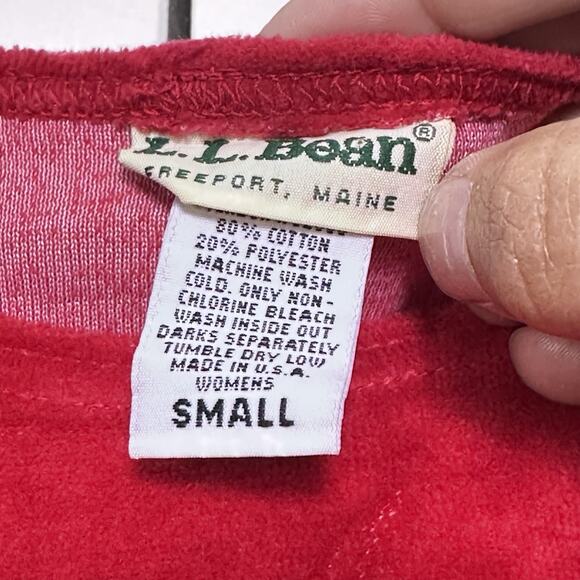 Vtg LL Bean Red Velvet Velour Shirt Womens Sz Small Holiday Event Party Top USA - Picture 3 of 6